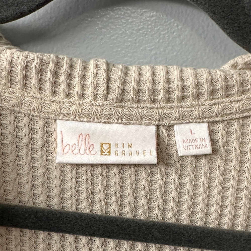 Belle by Kim Gravel Tan Waffle Knit Hooded Cardigan - Picture 2 of 4